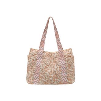 Generic Womens Quilted Tote Bag Cute Nylon Floral Shoulder Bags Puffer Handbag with Bow Charm & Side Pockets, Teacher, Mom, Daily Wear (Pink,One Size)