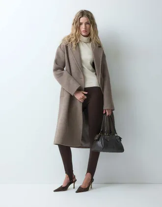 Forever New cappotto squadrato effetto lana con rever in taupe-Marrone