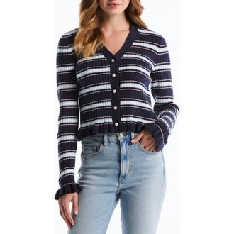 Shelli Segal Ruffle Hem Cardigan in Peacoat Stripe at Nordstrom Rack, Size X-Small