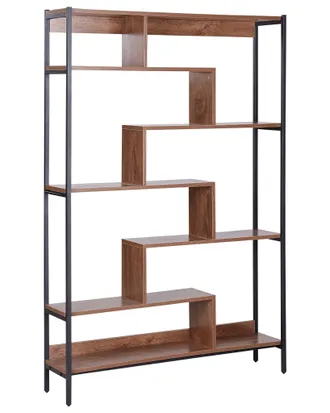 Beliani Libreria Industriale 6 Scaffali Legno Scuro Struttura Nera Daven