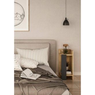 Dmora Mesa De Noche Libra, C&oacute;moda Baja, Mesilla De Noche, Estante De La Cama, 25x27h60 Cm, Roble Y Antracita, Con Embalaje Reforzado - Dmora