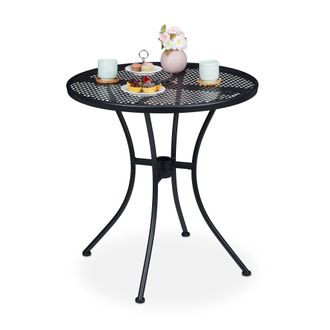 Relaxdays Mesa Terraza, Agujero Sombrilla, Rejilla, Resistente Intemperie, Acero, 72x70 Cm, Mesa Auxiliar Redonda, Negro - Relaxdays