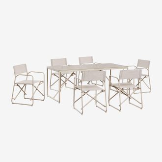 Sklum Set De Mesa Rectangular 185x85 Cm Y 6 Sillas De Director Plegables En Acero Melida Sklum