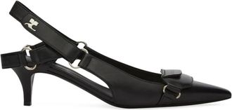 Courr&egrave;ges Racer Slingback Pumps met Puntneus - Dames - Pumps - Zwart - 39 EU - Leer - Schoenen