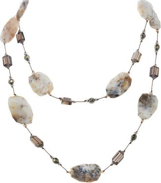 Margo Morrison Silver Dendrite Opal, Pyrite, Smoky Quartz Necklace