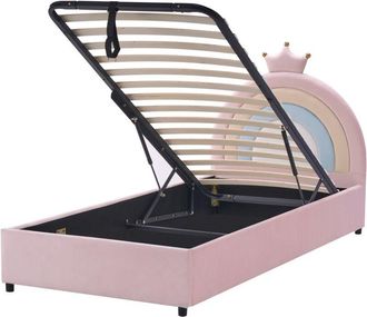 Beliani Letto moderno in velluto UE 90 x 200 cm imbottito per bambini con rete a doghe Rosa con contenitore Grisetot
