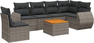 vidaXL Vidaxl - Set De Sof&aacute;s De Jard&iacute;n 7 Piezas Con Cojines Rat&aacute;n Pe Gris