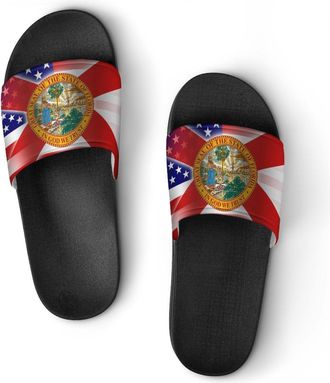 Generic Waving U.S.A And Florida State Flag Unisex Beach Slippers & Pool Slides Anti-Slip House Shoes for Home Outdoor