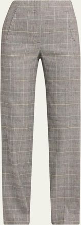 Veronica Beard Jude Plaid Linen-Blend Pants