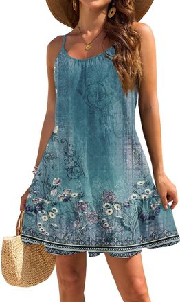 Generic Ladies Dresses UK Clearance, Womens Summer Floral Print Casual Swing Tank Beach Cover Up Dress Ladies Sleeveless Loose Flowy Mini Sundress Birthday Gi