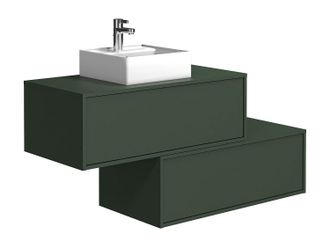 Vente-Unique Mueble de ba&ntilde;o flotante verde mate con lavabo y dos cajones - 94 cm - TEANA II