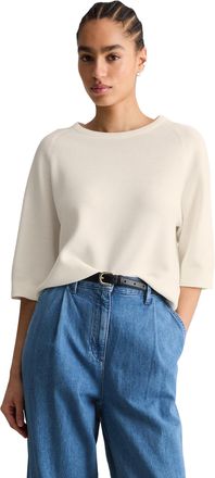 Marc O'Polo Denim Rundhalspullover MARC OPOLO DENIM, Damen, Gr. XL, silky wei&szlig;, Obermaterial: 100% Baumwolle, normal, Rundhals, B&uuml;ndchen, Pullover Rundhalspullover, 3/4