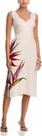 Farm Rio Womens Strelitzia Linen Midi Dress In Beige