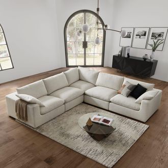 Castlery Low-Profile L-Shape Sectional Sofa with Large Storage Ottoman - Beige | Dawson by Castlery