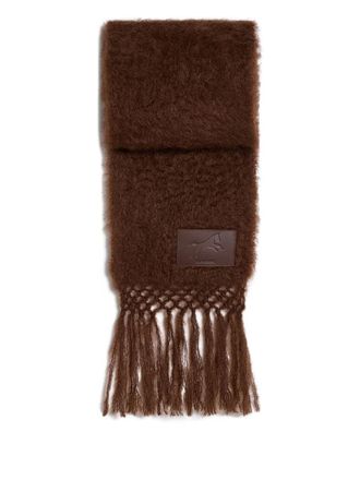 Jil Sander logo-patch fringed scarf - Brown