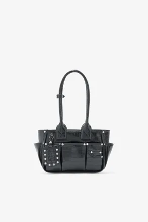 Ganni Black Posy Small in Croco