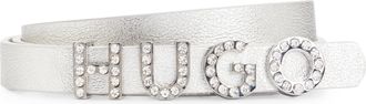 HUGO BOSS Lederg&uuml;rtel HUGO Zula-S-L Sz15, Damen, Gr. 80, silber (silber 041), Leder, unifarben, G&uuml;rtel Lederg&uuml;rtel, mit Ziersteinen besetzte Schliesse