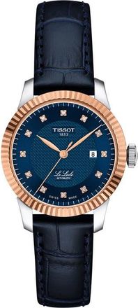 Tissot Le Locle Diamond Powermatic 80 Leather Strap Watch, 29mm in Blue at Nordstrom