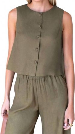 Emerson Fry Button Front Wide Hem Top In Gothic Olive Linen