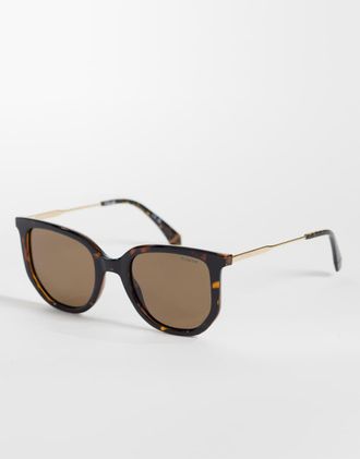 Polaroid Sunglasses Polaroid - Occhiali da sole oversize rettangolari marroni con lenti polarizzate color bronzo-Marrone