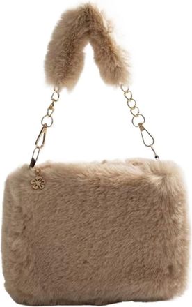 Generic Womens Plush Bags Women Fuzzy Crossbody Bag Casual Furry Satchel Faux Fur Tote Versatile Fluffy Shoulder Cute Fall Winter Female Purse(Khaki)