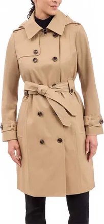 London Fog Double Breasted Trench With Button Off Hood In British Khaki