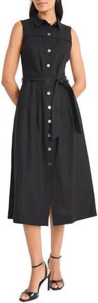 Maggy London Sleeveless Linen Blend Shirtdress in Black at Nordstrom Rack, Size 16