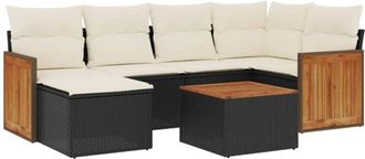 vidaXL Vidaxl - Set De Comedor De Jard&iacute;n 7 Pzas Y Cojines Rat&aacute;n Sint&eacute;tico Negro