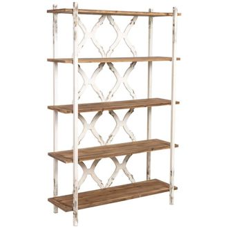 Wanderlust Deco Estanter&iacute;a de madera marr&oacute;n y blanca de 5 baldas 120x42.5x190h cm