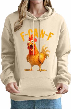 Generic F-CAW-F Hoodie, Womens F-CAW-F Funny Chicken Scream Humor Sweatshrits, Hooded Pullover Farm Party Festival Gifts Khaki XXL