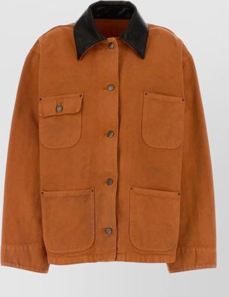 Prada denim jacket long sleeves patch pockets collar