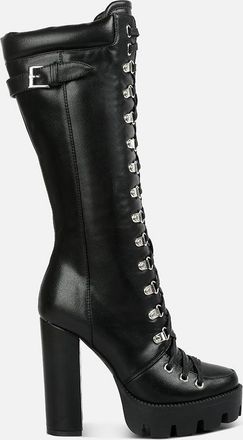 London Rag magnolia cushion collared lace up boots