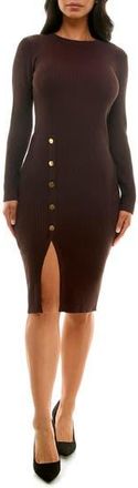 Nina Leonard Long Sleeve Ribbed Sweater Dress in Chocolate at Nordstrom Rack, Size X-Large