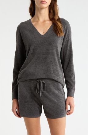 Barefoot Dreams High-Low Hem V-Neck Pajama Pullover Sweater in Carbon at Nordstrom, Size X-Small