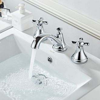 OEM Robinet Mitigeur De Lavabo Avec Deux Poign&eacute;es Et Trois Trous Chrome Poli