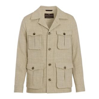 Oscar Jacobson Sirolo Regular Fit Skjortejakke Twill - Heren - Zomerjassen - Beige - L - Katoen - Jassen