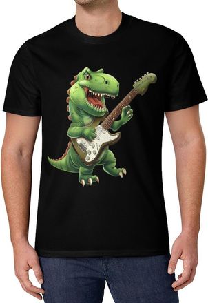 Generic Dinosaur Playing Guitar Gym T Shirts Men Mesh Short Sleeve Shirt Crew Neck Summer Casual Workout Tops