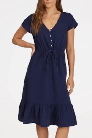 True Grit Riley Short Sleeve Cotton Dress In Navy