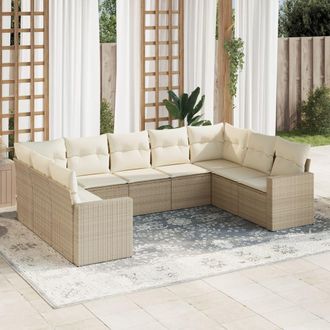 vidaXL Set De Sof&aacute;s De Jard&iacute;n 9 Pzas Con Cojines Rat&aacute;n Sint&eacute;tico Beige Vidaxl