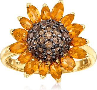 Ross-Simons Citrine and. Smoky Quartz Sunflower Ring in 18kt Gold Over Sterling