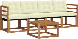 vidaXL Conjunto De Sof&aacute;s De Exterior 5 Uds. Natural Y Crema Vidaxl