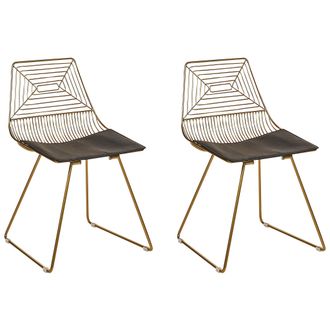 Beliani Beliani - Conjunto De 2 Sillas De Metal Dorado Negro Asiento Piel Sint&eacute;tica Beatty