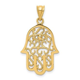 Diamond2Deal 14k Yellow Gold Polished Filigree Hamsa and Evil Eye Pendant