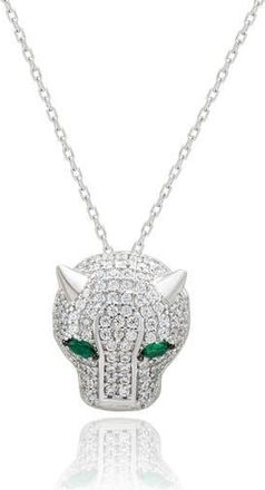 Suzy Levian Pavé Cubic Zirconia Panther Head Pendant Necklace in Silver/Cubic Zirconia at Nordstrom Rack, Size 18