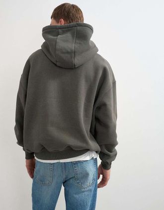 Topman felpa con cappuccio fit squadrato effetto consumato in kaki slavato-Verde