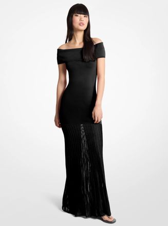 Michael Kors Pleated Stretch Knit Off-The-Shoulder Maxi Dress
