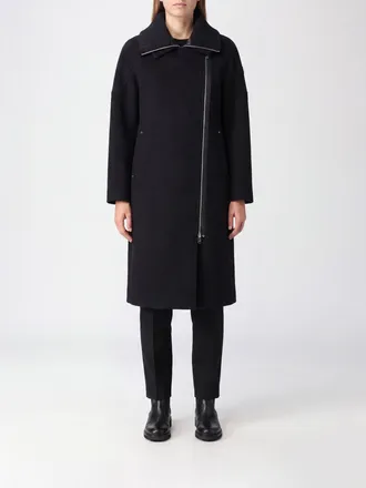 Moose Knuckles Double-Breasted Long Wool Blend Coat with Dropped Shoulders