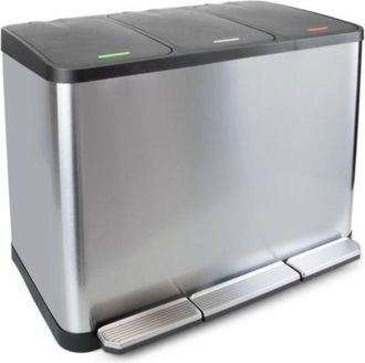 Emuca Contenedor De Reciclaje Exterior Con Compartimentos Recycle Inox, Apertura De Tapas Con Pedales, 3x15litros, Acero Inoxidable - Emuca