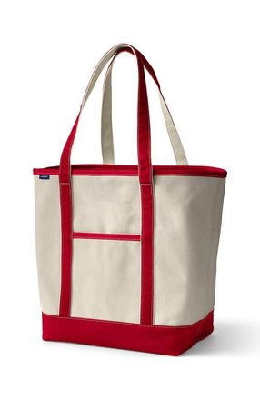 Lands End Open Top Long Handle Canvas Tote Bag in Natural/heritage Red at Nordstrom, Size Medium