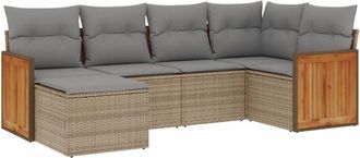 vidaXL Vidaxl - Juego De Sof&aacute;s Jard&iacute;n Con Cojines 6 Pzas Rat&aacute;n Sint&eacute;tico Beige